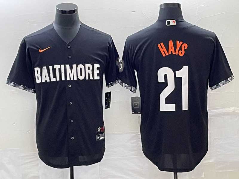 Mens Baltimore Orioles #21 Austin Hays Black 2023 City Connect Cool Base Stitched Jersey
